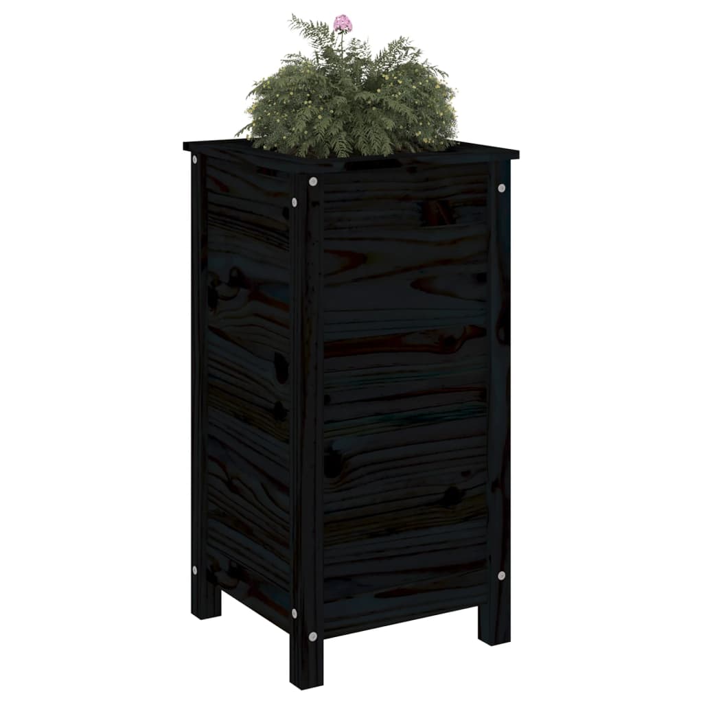 Utendørs Blomsterkasse Plantekasse Tre Svart 40x40x78 cm heltre furu