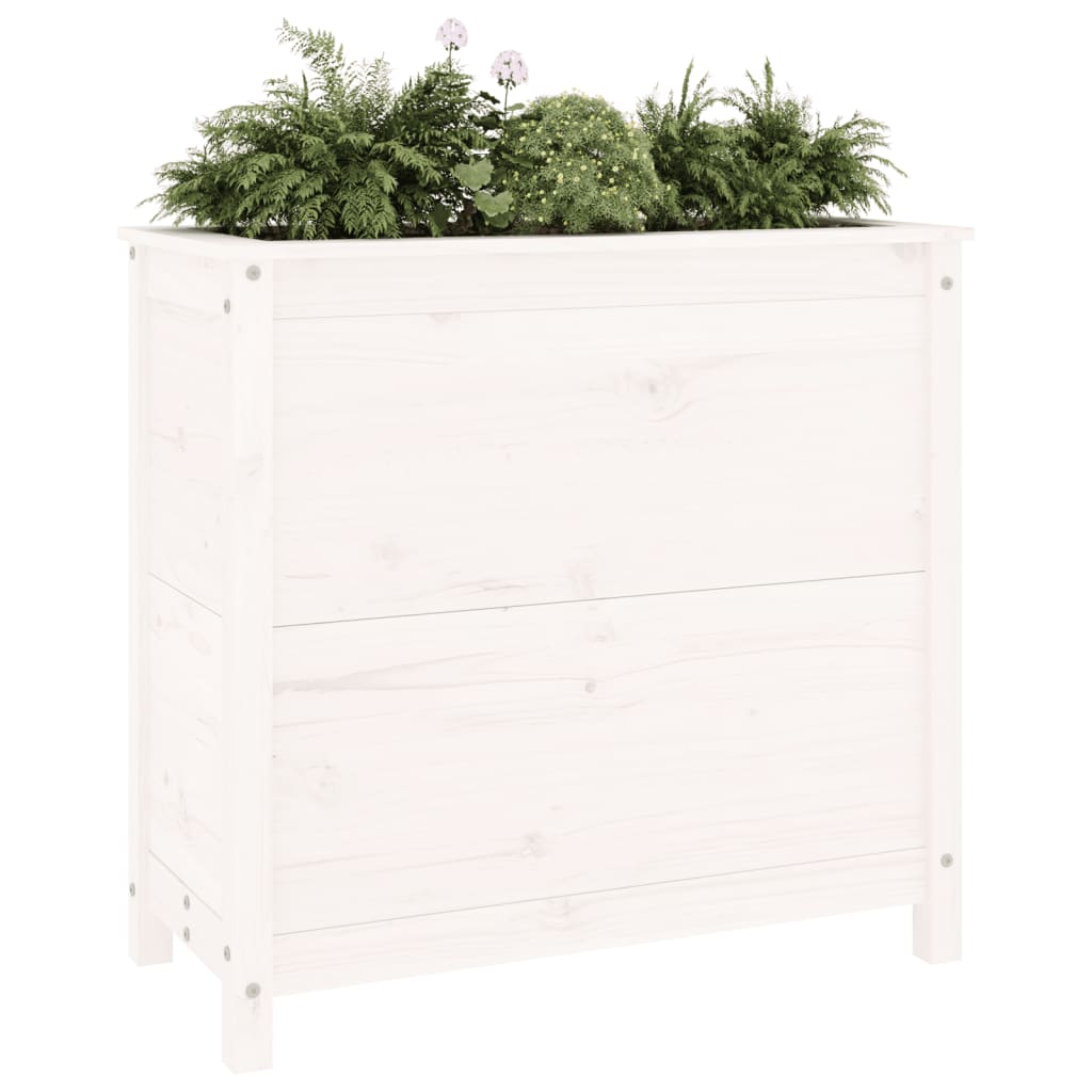 Utendørs Blomsterkasse Plantekasse Tre Hvit 82,5x40x78 cm heltre furu