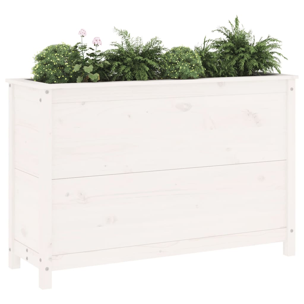 Utendørs Blomsterkasse Plantekasse Tre for hage Hvit 119,5x40x78 cm heltre furu