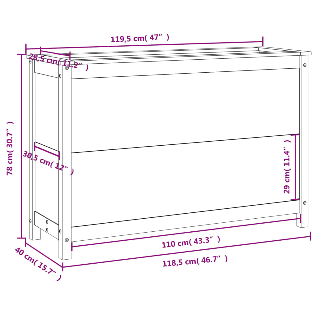 Utendørs Blomsterkasse Plantekasse Tre for hage Hvit 119,5x40x78 cm heltre furu