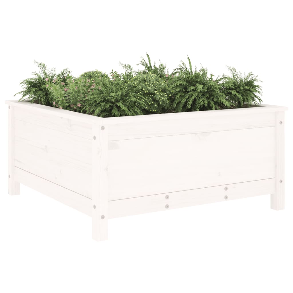 Utendørs Blomsterkasse Plantekasse Tre Hvit 82,5x82,5x39 cm heltre furu