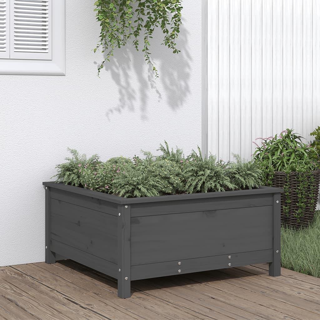 Utendørs Blomsterkasse Plantekasse Tre Grå 82,5x82,5x39 cm heltre furu