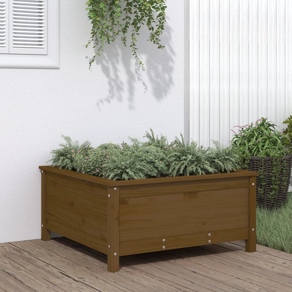 Utendørs Blomsterkasse Plantekasse Tre Honningbrun 82,5x82,5x39 cm heltre furu