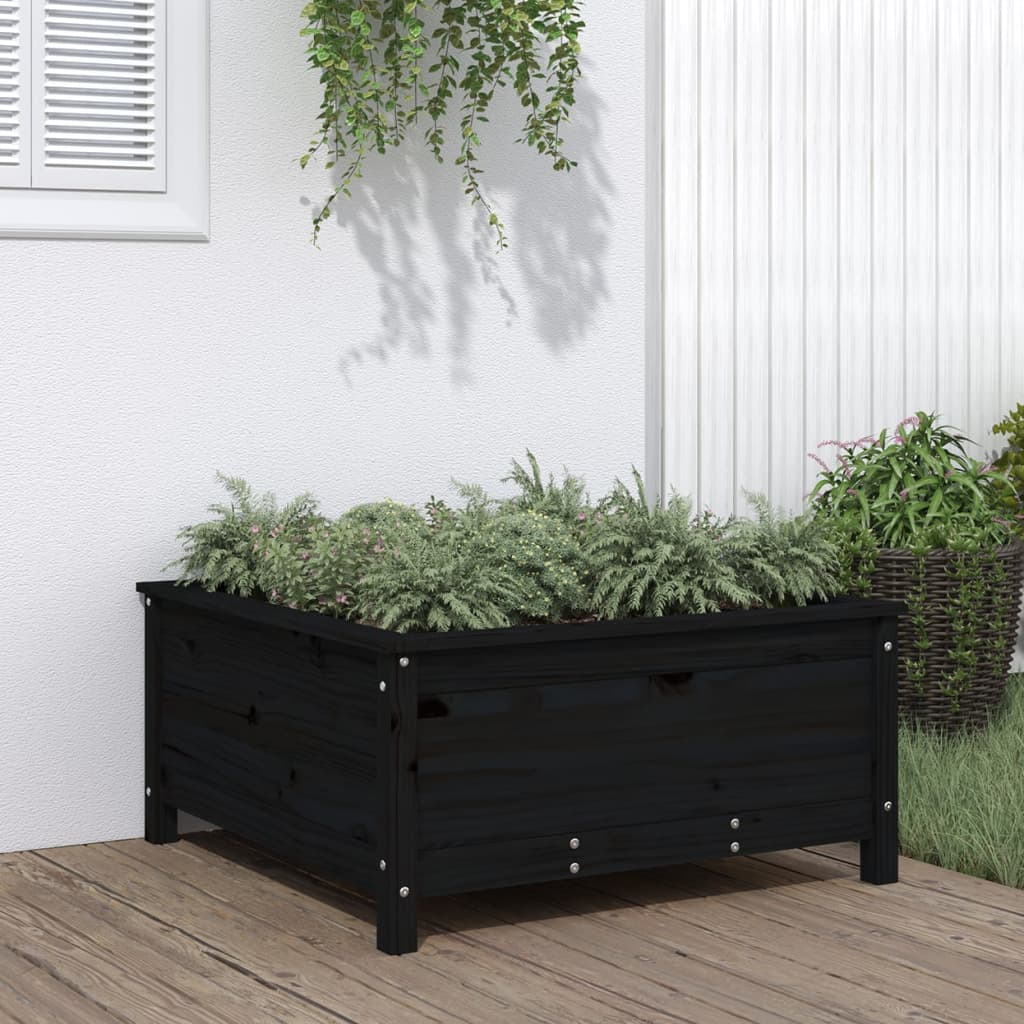 Utendørs Blomsterkasse Plantekasse Tre Svart 82,5x82,5x39 cm heltre furu