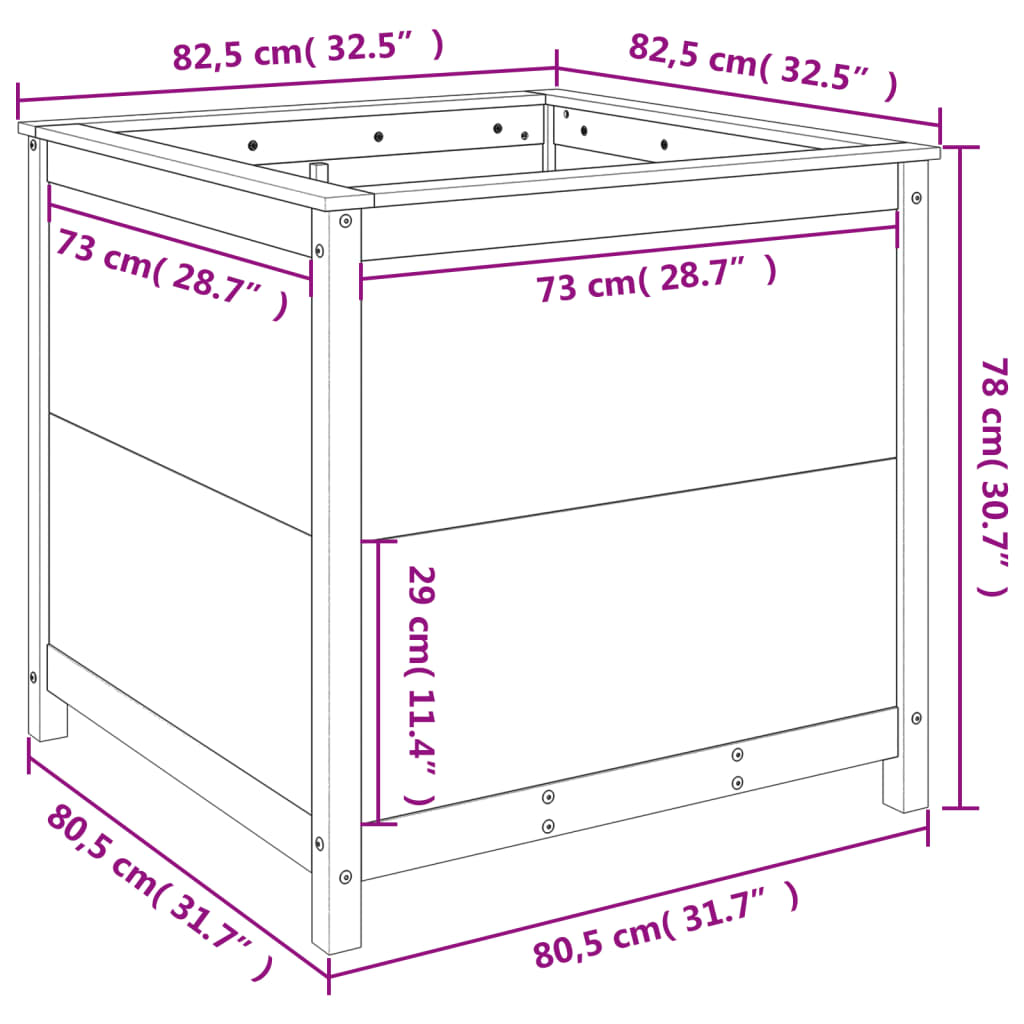 Utendørs Blomsterkasse Plantekasse Tre 82,5x82,5x78 cm heltre furu