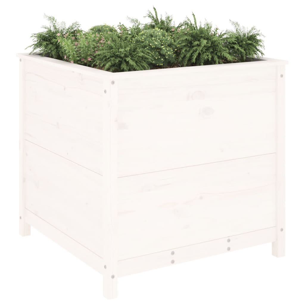 Utendørs Blomsterkasse Plantekasse Tre Hvit 82,5x82,5x78 cm heltre furu