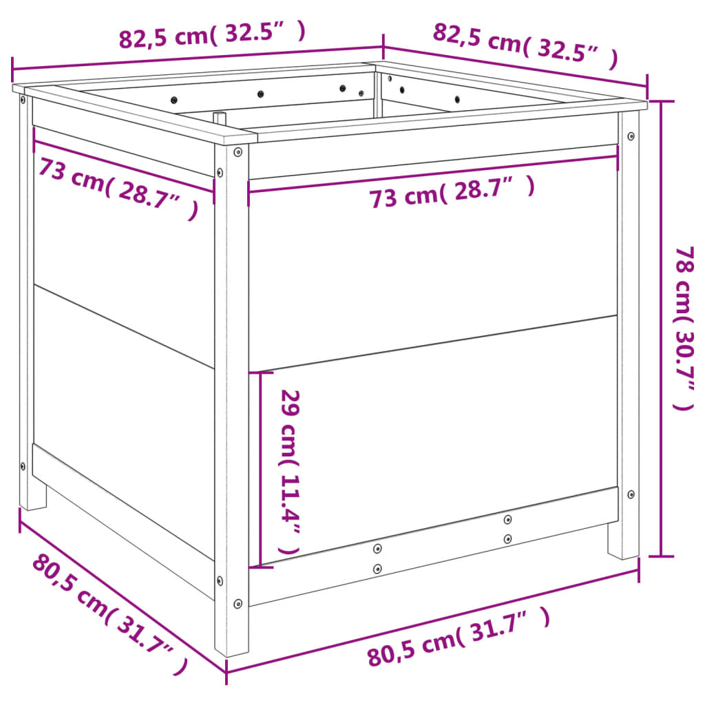 Utendørs Blomsterkasse Plantekasse Tre Grå 82,5x82,5x78 cm heltre furu