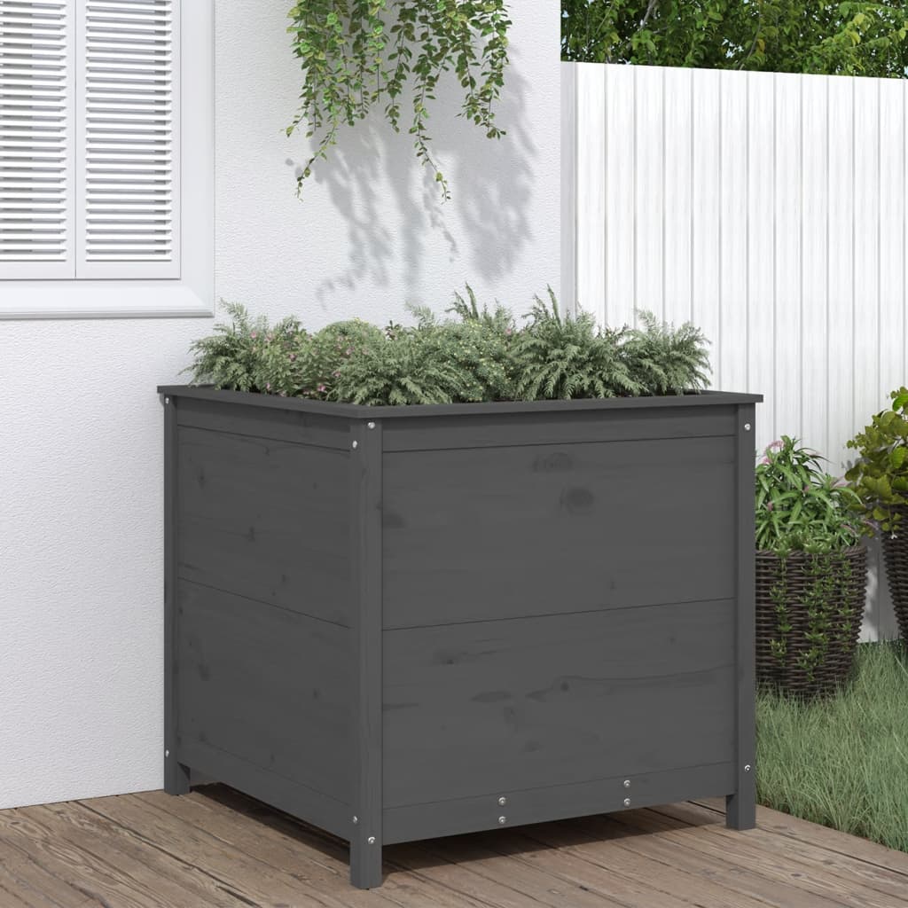 Utendørs Blomsterkasse Plantekasse Tre Grå 82,5x82,5x78 cm heltre furu