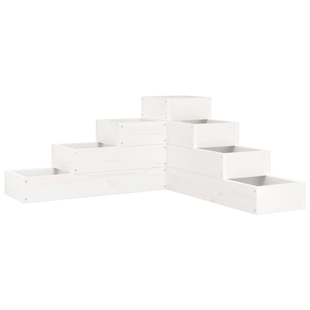 Utendørs Blomsterkasse Plantekasse Tre 4 etasjer 80,5x79x36 cm Hvit heltre furu