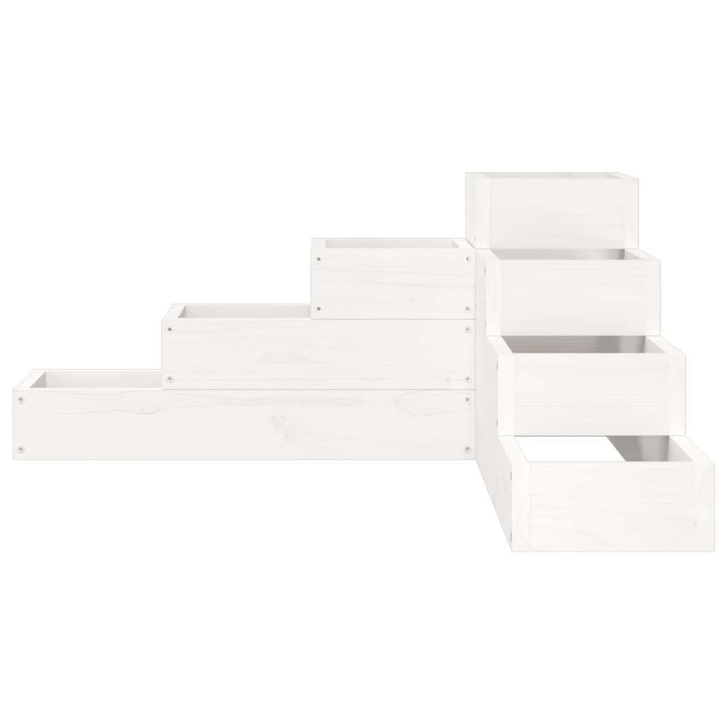 Utendørs Blomsterkasse Plantekasse Tre 4 etasjer 80,5x79x36 cm Hvit heltre furu
