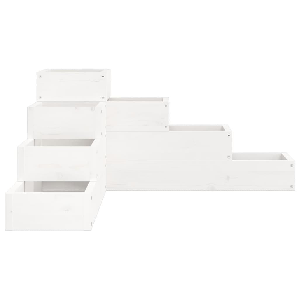Utendørs Blomsterkasse Plantekasse Tre 4 etasjer 80,5x79x36 cm Hvit heltre furu