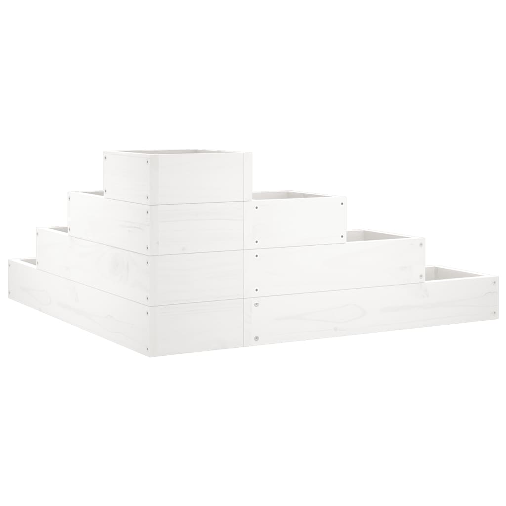 Utendørs Blomsterkasse Plantekasse Tre 4 etasjer 80,5x79x36 cm Hvit heltre furu