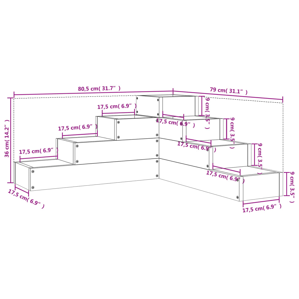 Utendørs Blomsterkasse Plantekasse Tre 4 etasjer 80,5x79x36 cm Hvit heltre furu