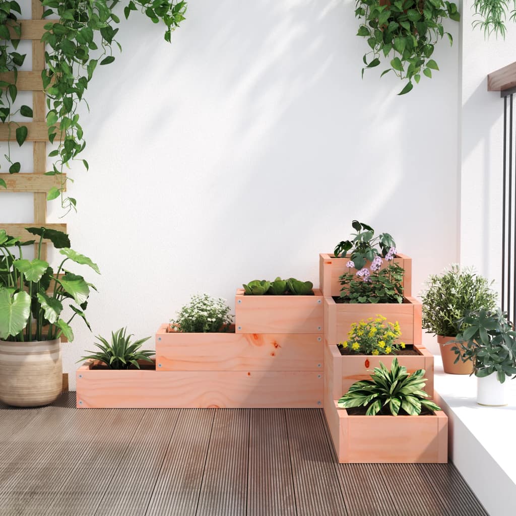Utendørs Blomsterkasse Plantekasse Tre 4 etasjer 80,5x79x36 cm heltre douglasgran