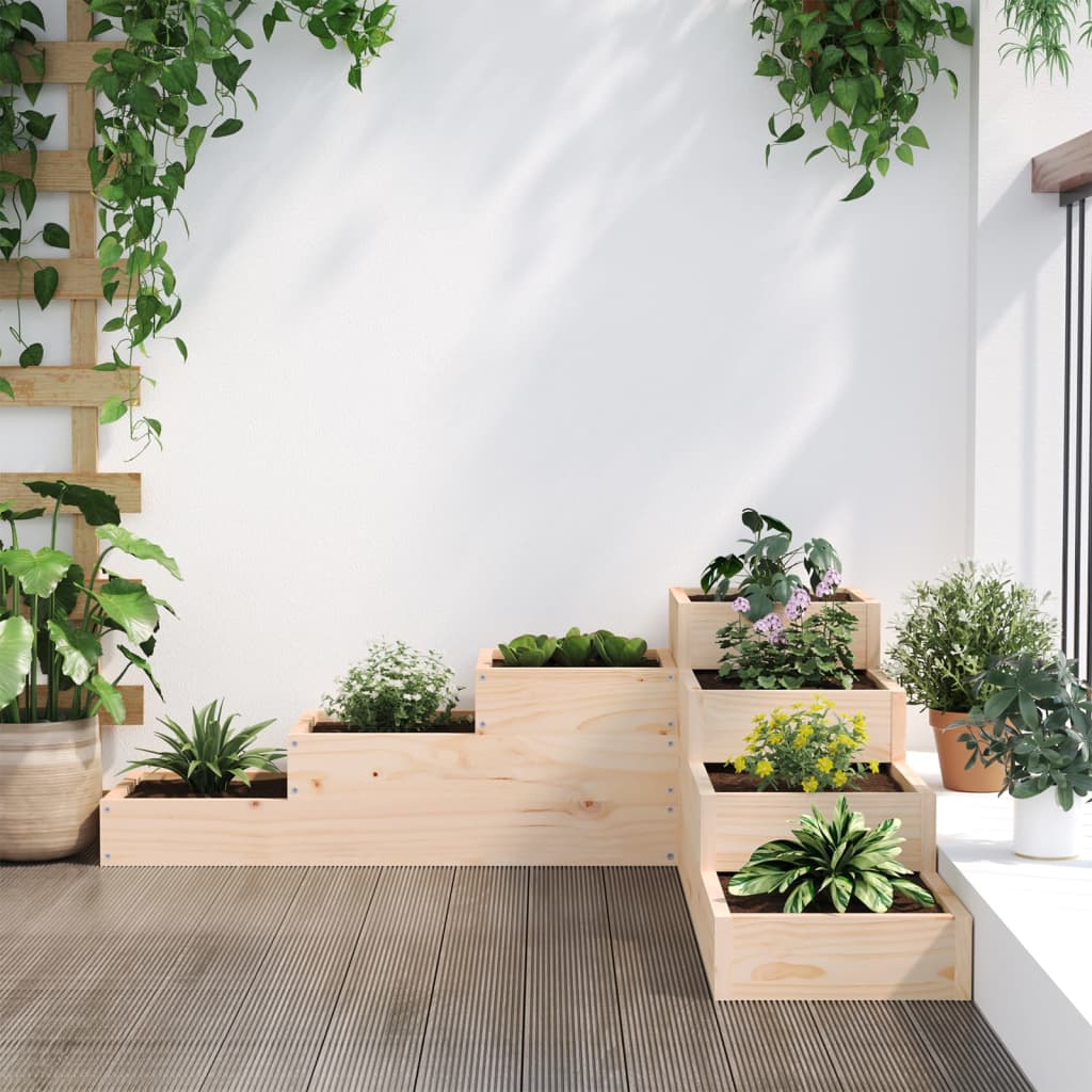 Utendørs Blomsterkasse Plantekasse Tre 4 etasjer 106x104,5x36 cm heltre furu