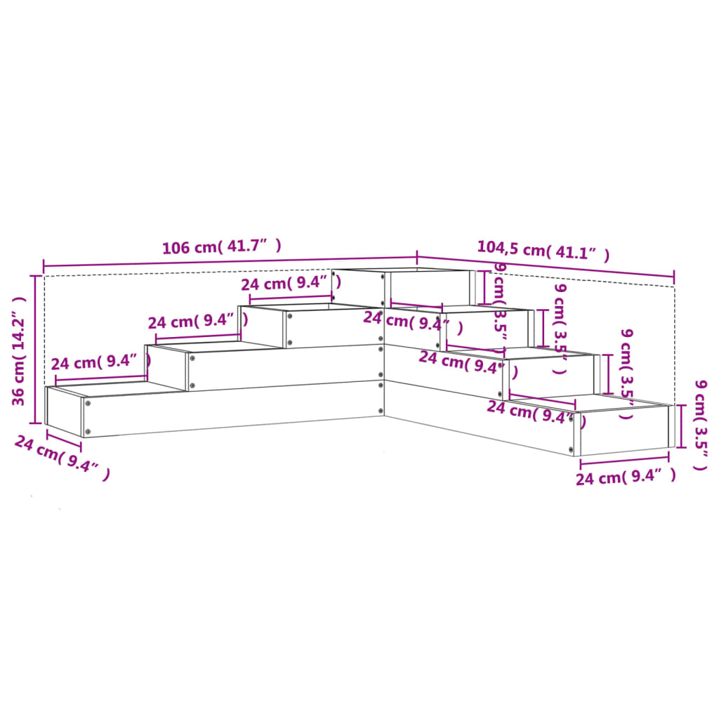 Utendørs Blomsterkasse Plantekasse Tre 4 etasjer 106x104,5x36 cm heltre furu