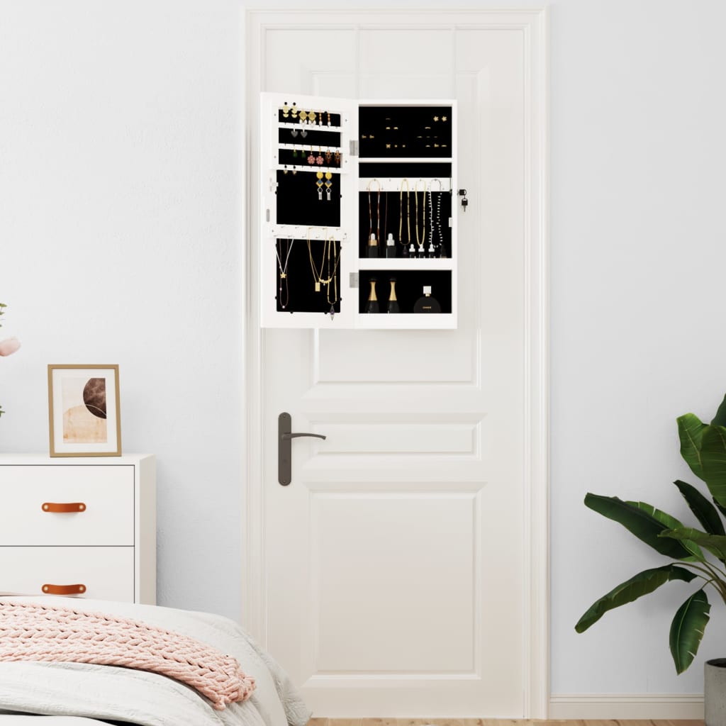 Smykkeskap Hvit Vegghengt med speil 30x8,5x67 cm