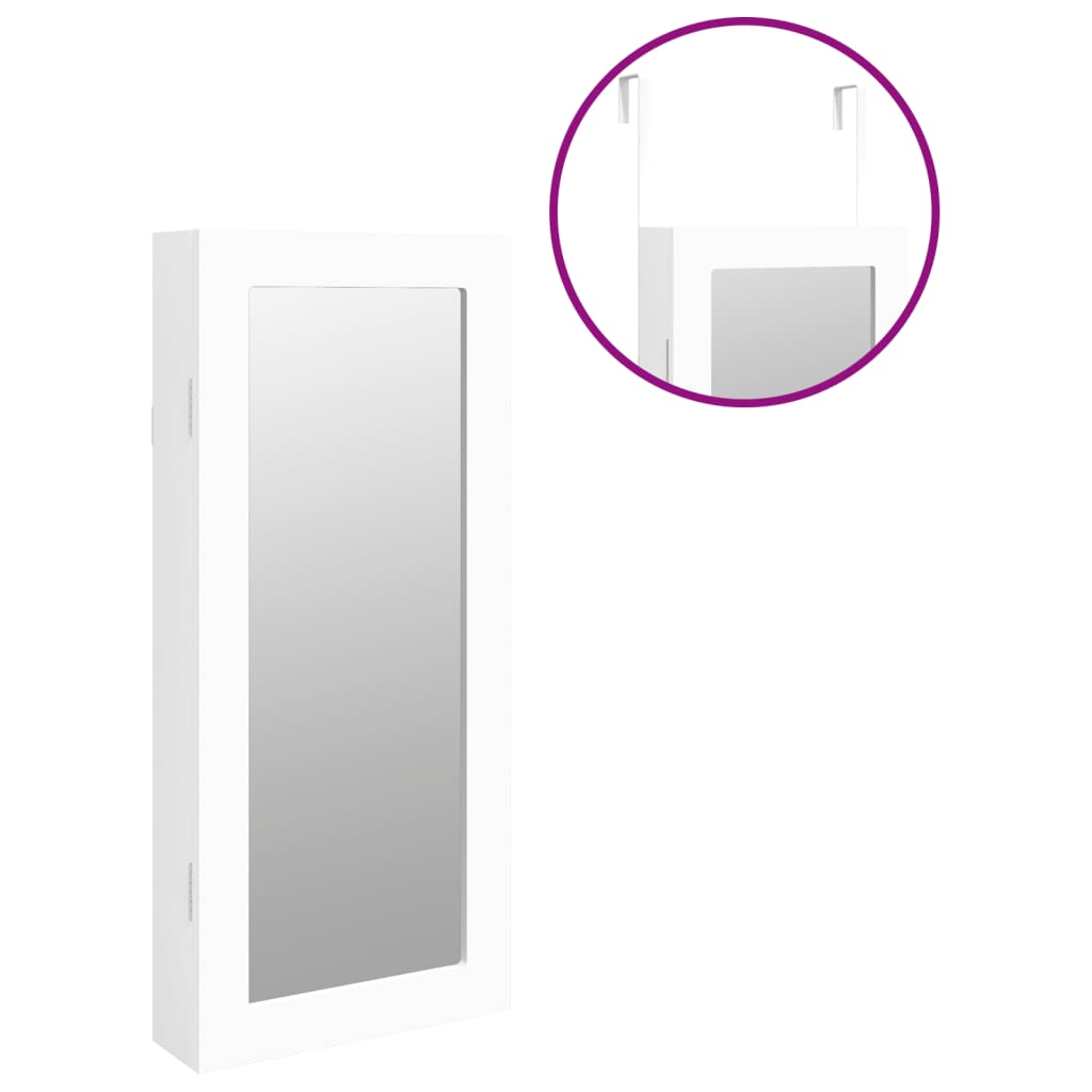 Smykkeskap Hvit Vegghengt med speil 30x8,5x67 cm