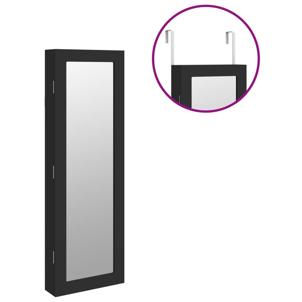 Smykkeskap Svart Vegghengt speil 30x8,5x90 cm