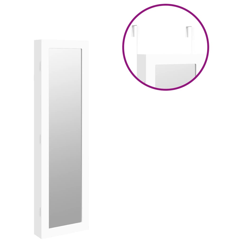 Smykkeskap Vegghengt med speil Hvit 30x8,5x106 cm