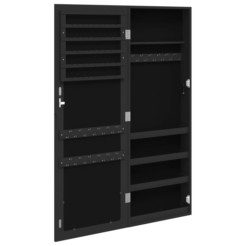 Smykkeskap Vegghengt med speil Svart 37,5x10x106 cm