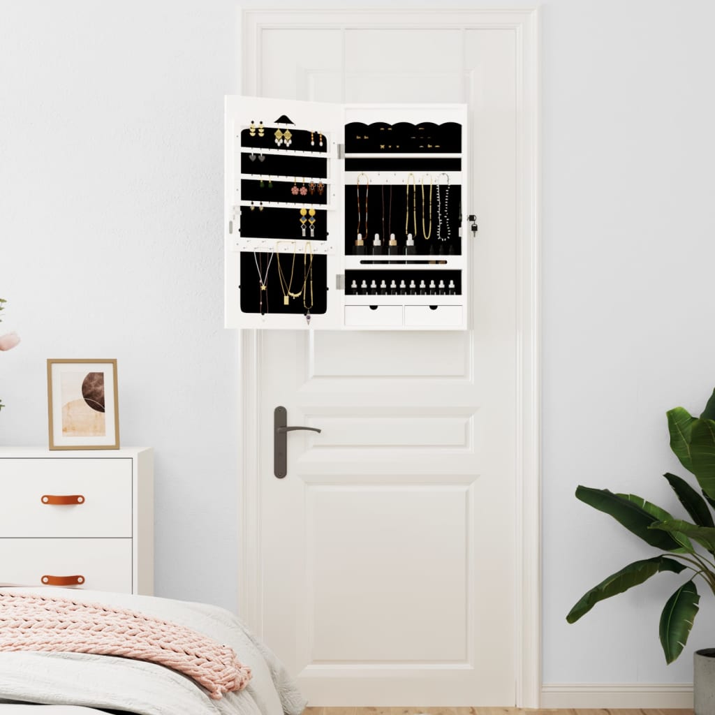 Smykkeskap Hvit Vegghengt med speil 37,5x10x67 cm