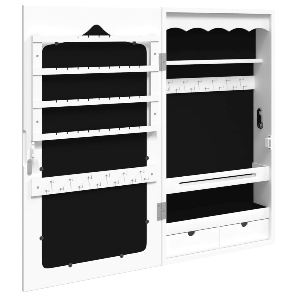 Smykkeskap Hvit Vegghengt med speil 37,5x10x67 cm