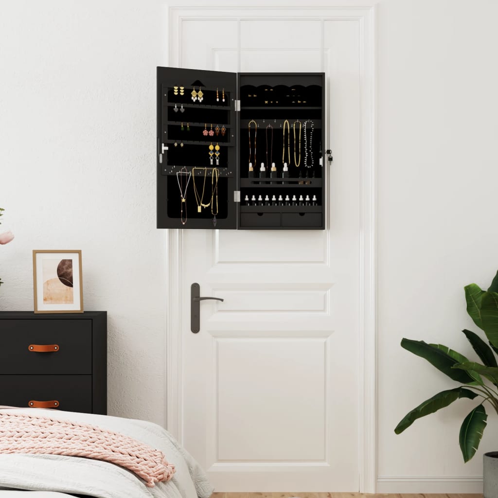 Smykkeskap Svart Vegghengt speil 37,5x10x67 cm