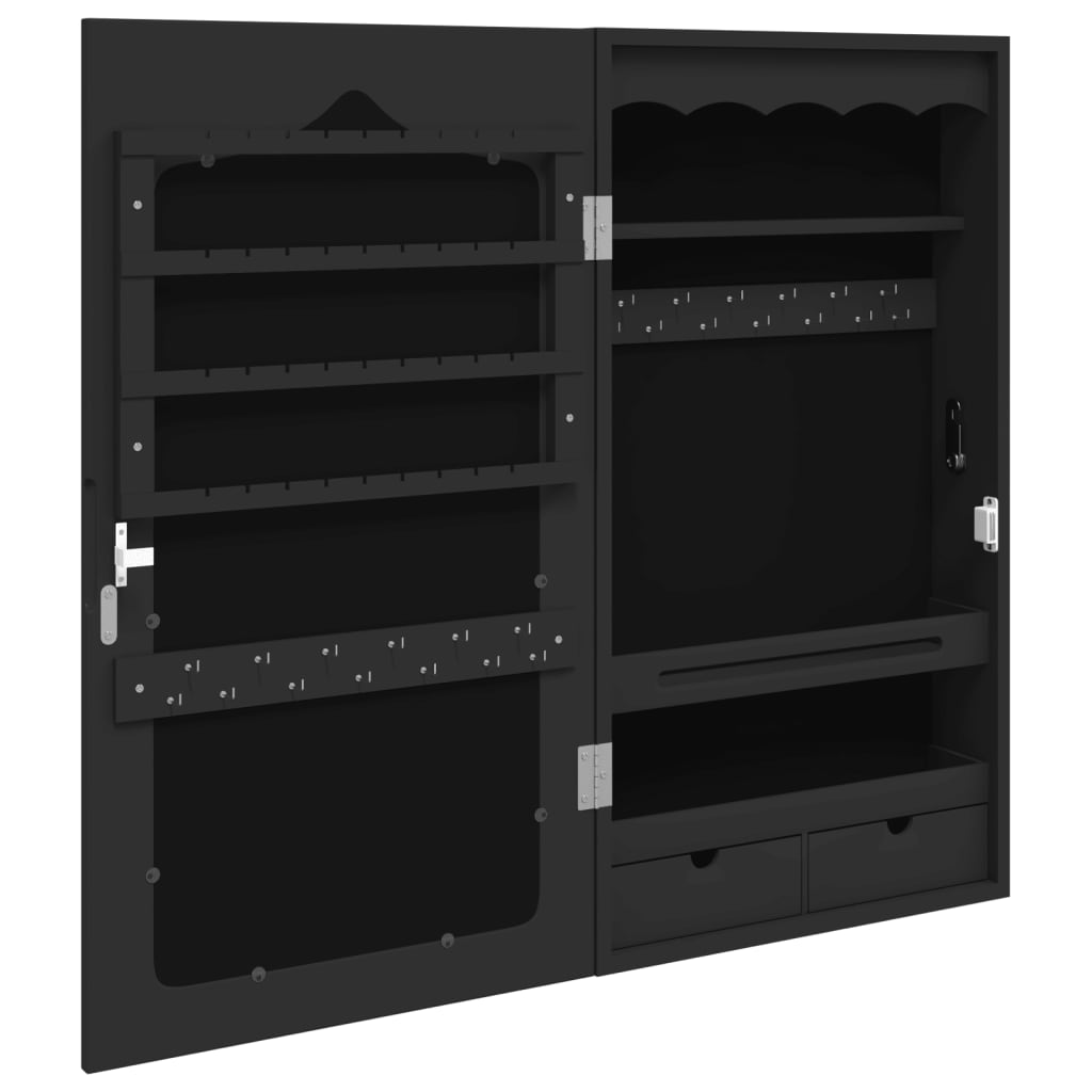 Smykkeskap Svart Vegghengt speil 37,5x10x67 cm