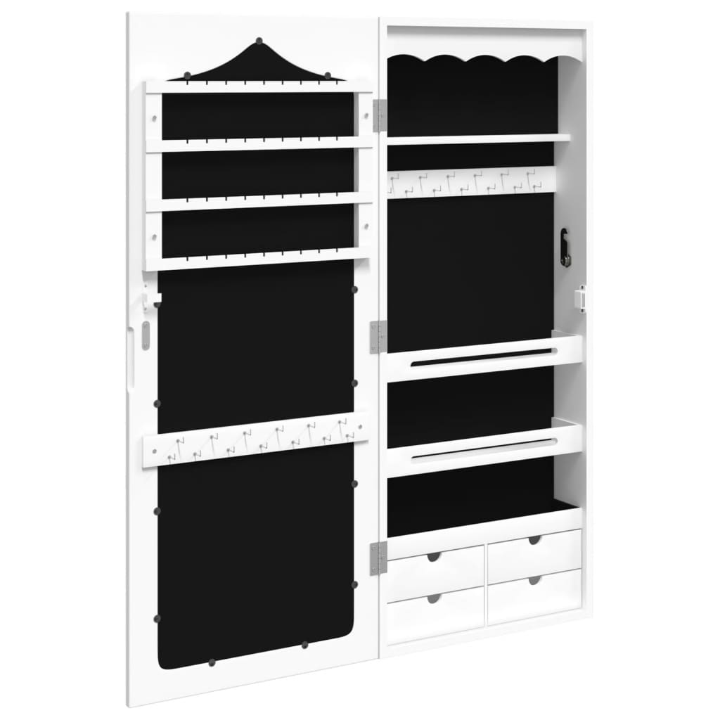 Smykkeskap Vegghengt med speil Hvit 37,5x10x90 cm