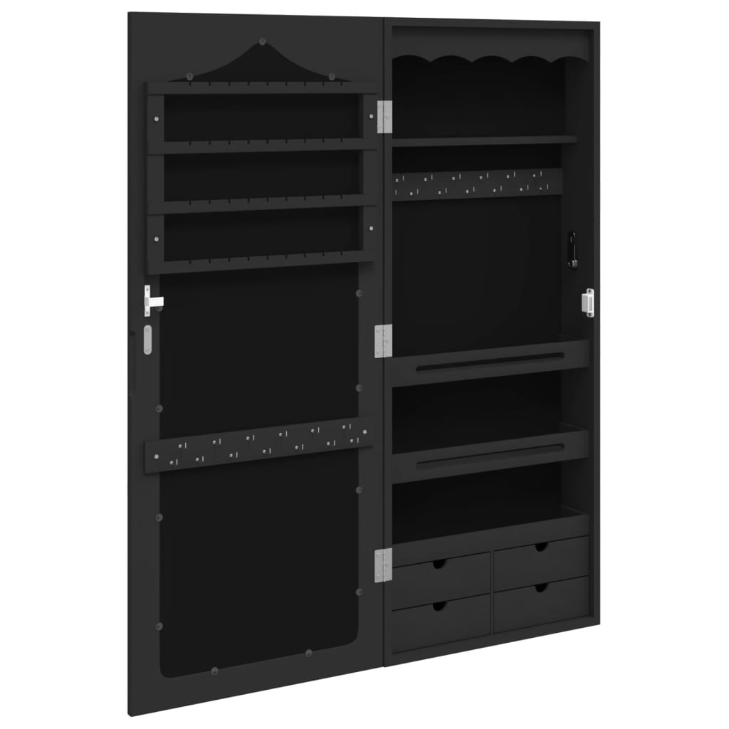 Smykkeskap Svart Vegghengt speil 37,5x10x90 cm
