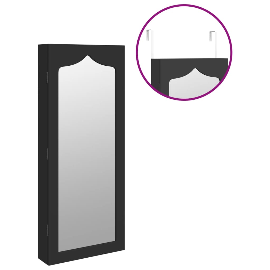 Smykkeskap Svart Vegghengt speil 37,5x10x90 cm