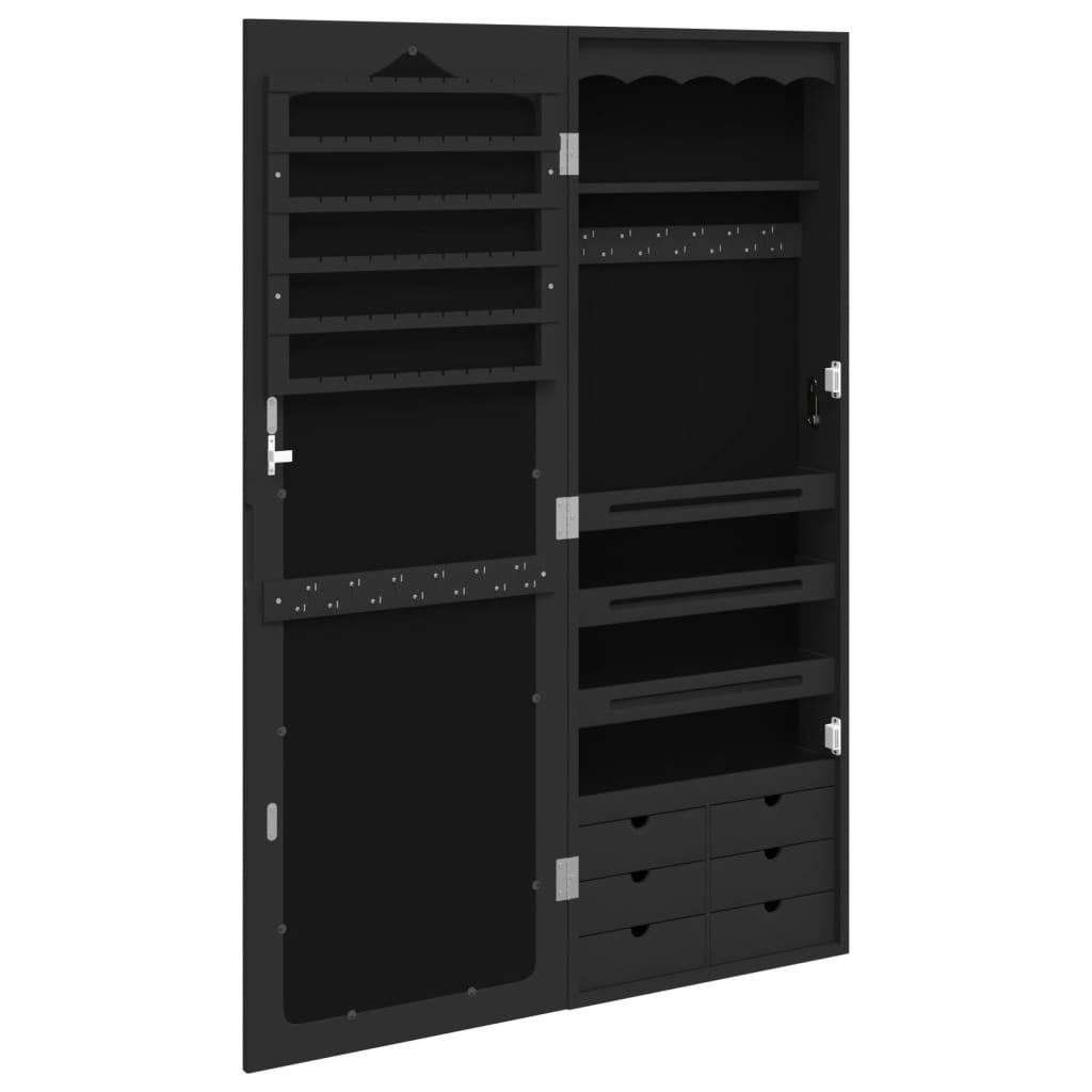 Smykkeskap Vegghengt med speil Svart 37,5x10x106 cm