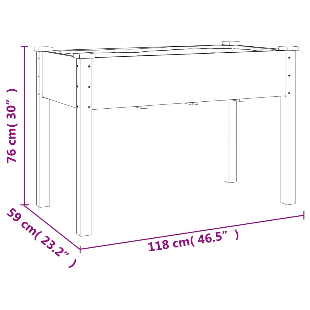Plantekasse med foring 118x59x76 cm heltre gran
