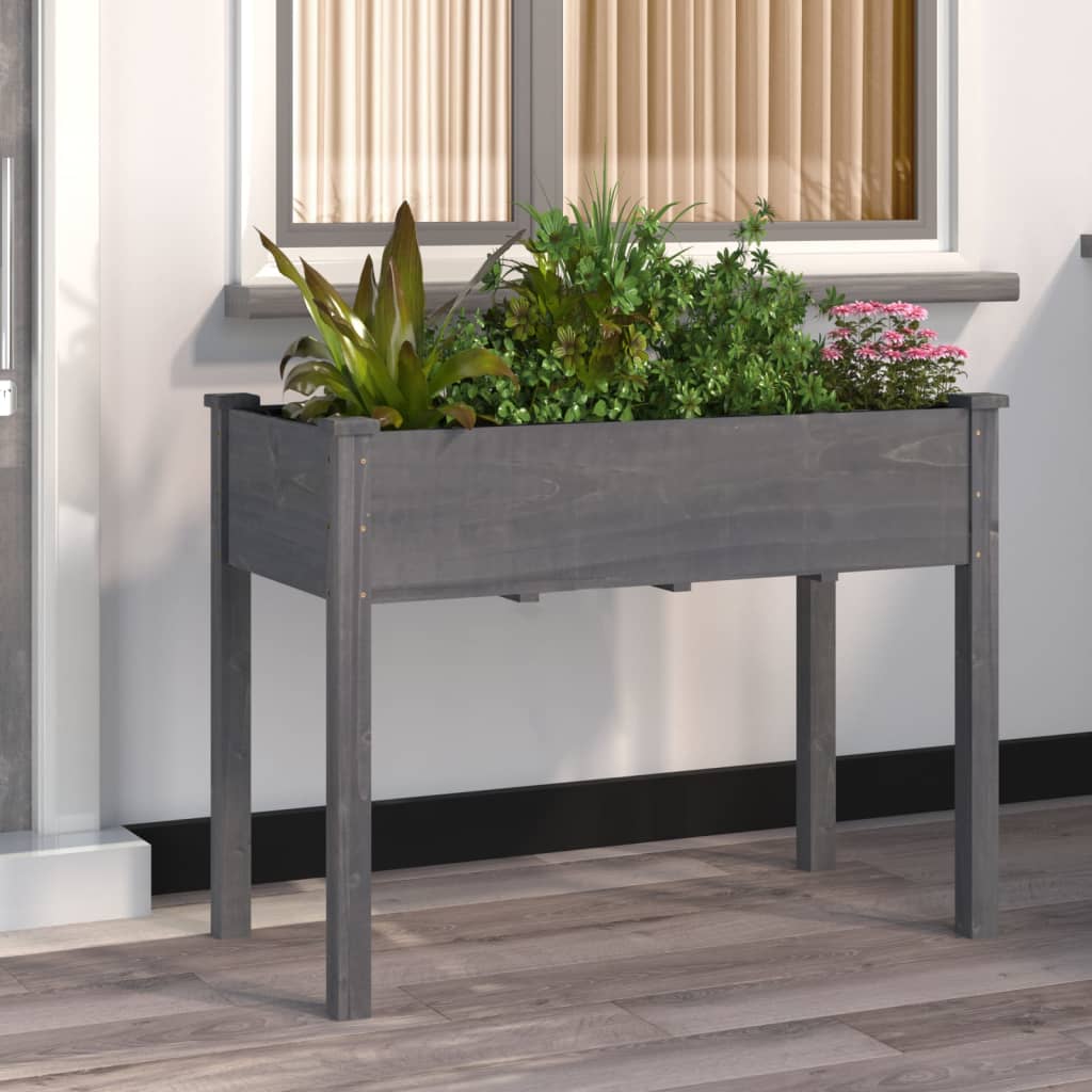 Utendørs Blomsterkasse Plantekasse Tre med foring Grå 118x59x76 cm heltre gran