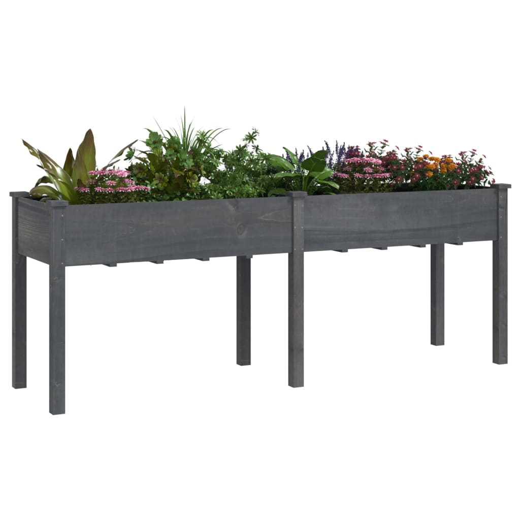 Utendørs Blomsterkasse Plantekasse Tre med foring Grå 203x53x76 cm heltre gran