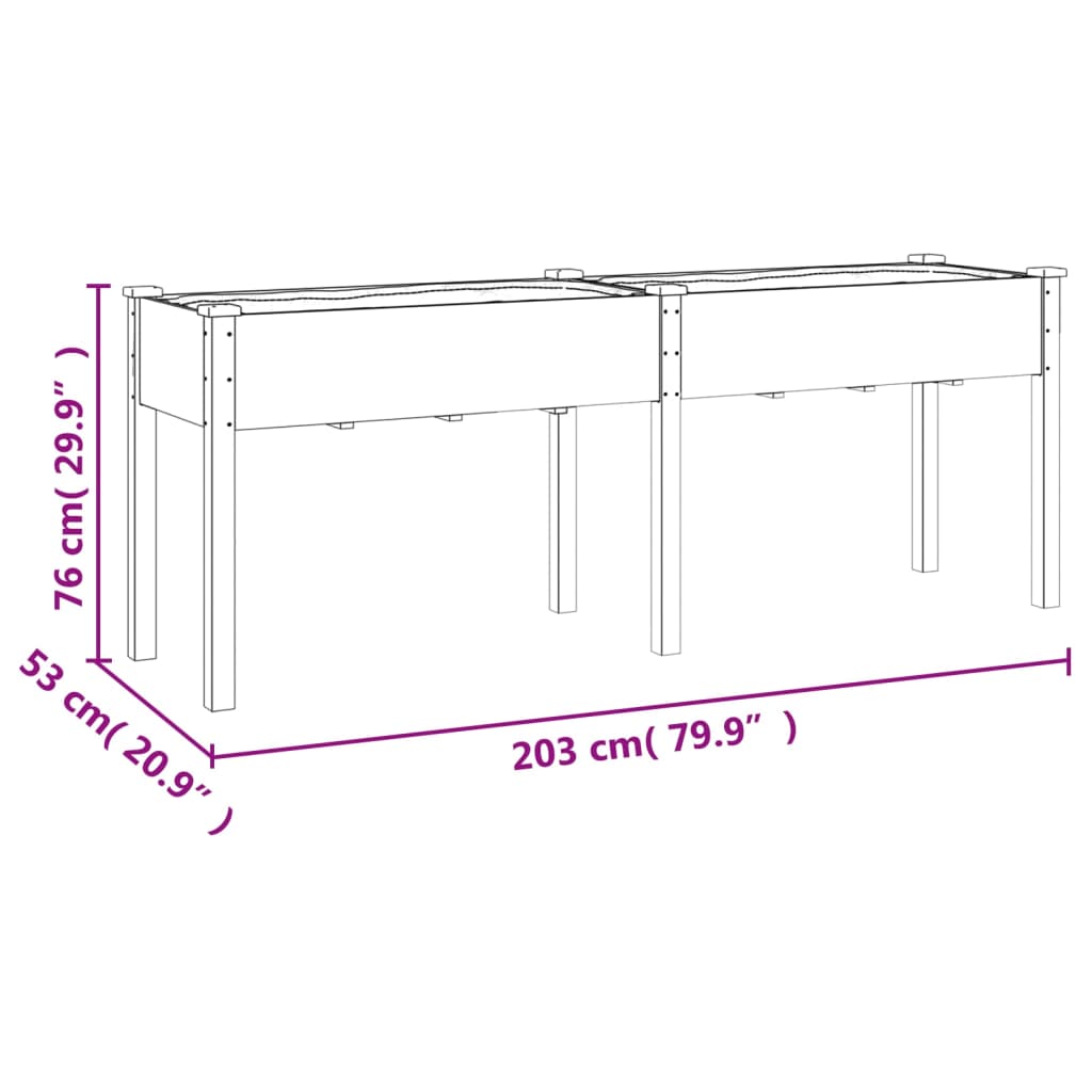 Utendørs Blomsterkasse Plantekasse Tre med foring Grå 203x53x76 cm heltre gran