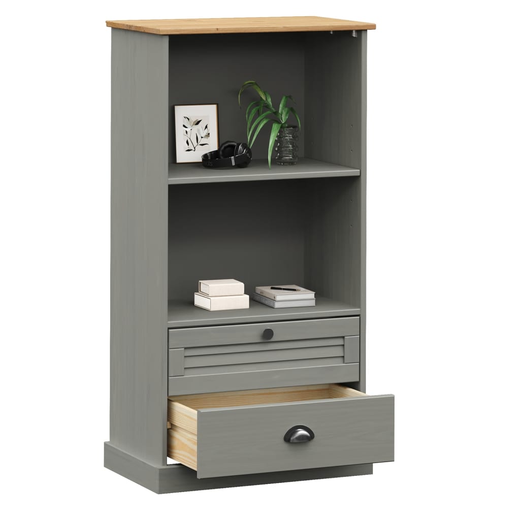 Bokhylle Grå VIGO 60x35x114,5 cm heltre furu