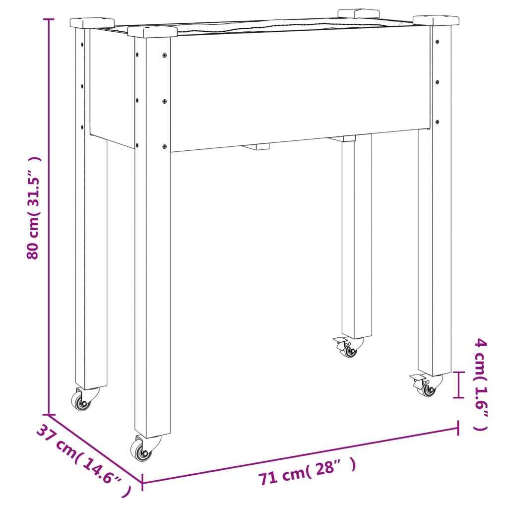 Utendørs Blomsterkasse Plantekasse Tre med foring 71x37x80 cm heltre gran