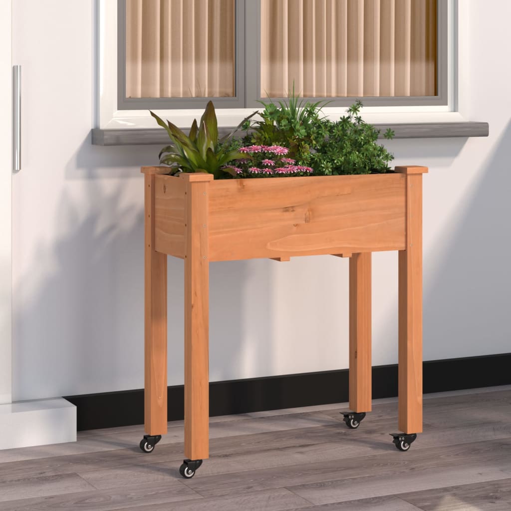 Utendørs Blomsterkasse Plantekasse Tre med foring Brun 71x37x80 cm heltre gran