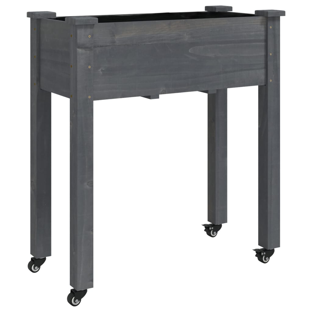 Utendørs Blomsterkasse Plantekasse Tre med foring Grå 71x37x80 cm heltre gran