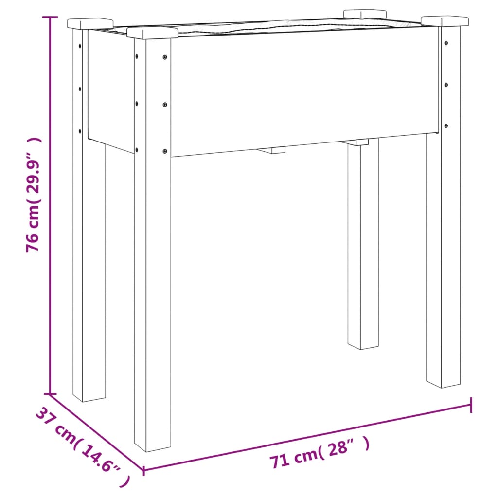 Utendørs Blomsterkasse Plantekasse Tre med foring Grå 71x37x80 cm heltre gran