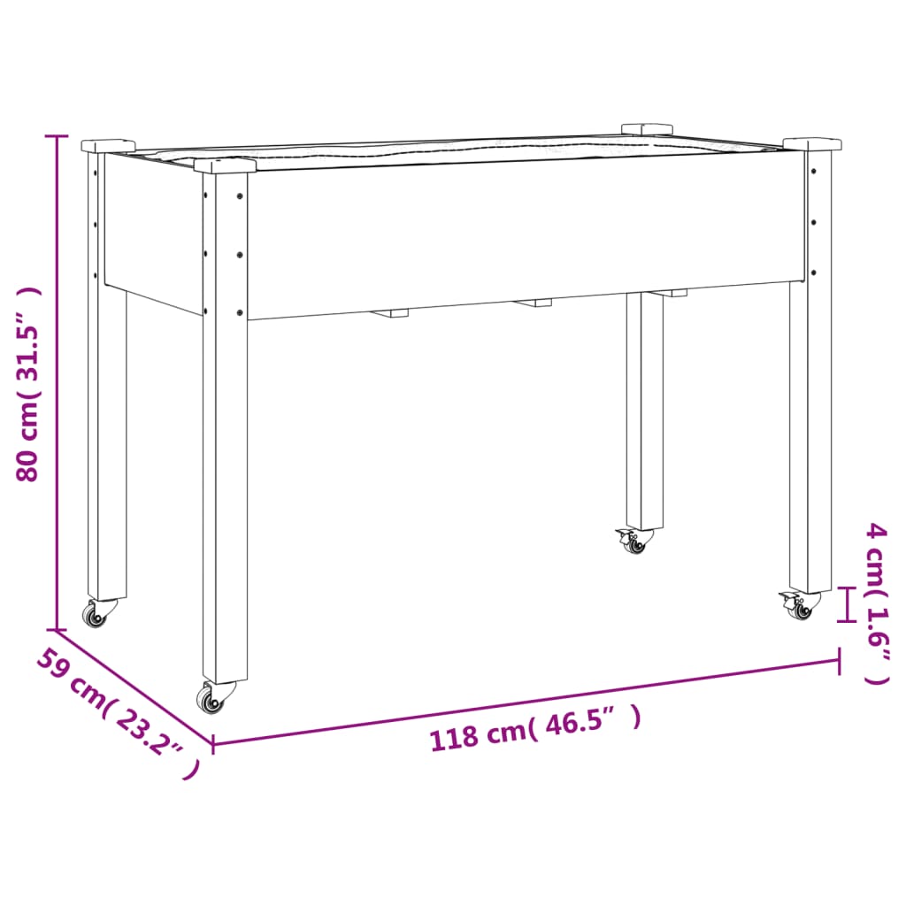Utendørs Blomsterkasse Plantekasse Tre med foring 118x59x80 cm heltre gran