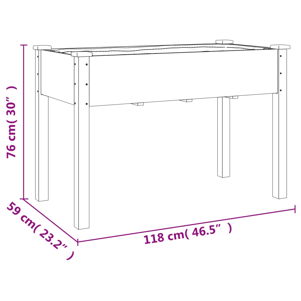 Utendørs Blomsterkasse Plantekasse Tre med foring Brun 118x59x80 cm heltre gran