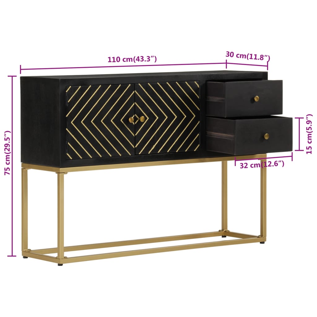 Skjenk Svart og gull 110x30x75 cm heltre mango