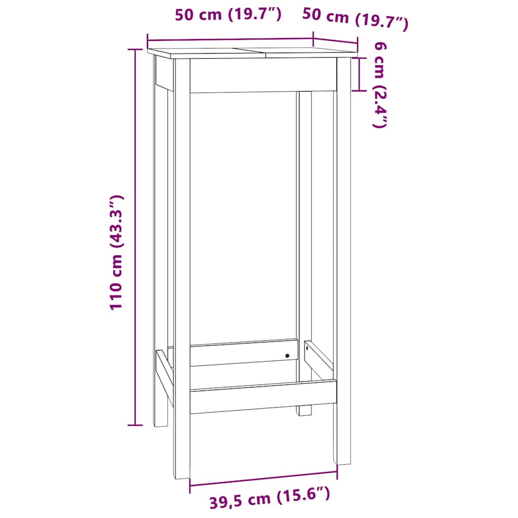 Barbord hvit 50x50x110 cm heltre furu