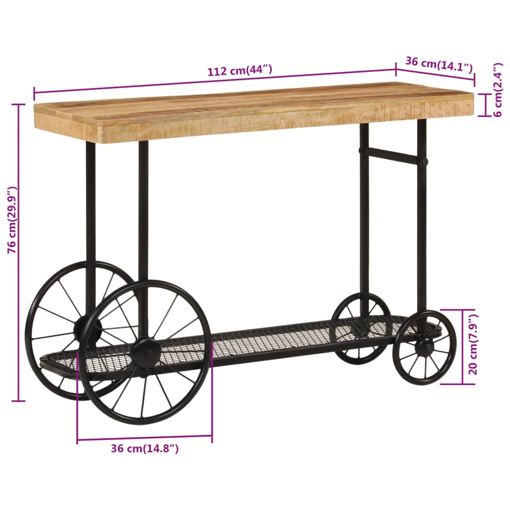 Avlastningsbord Konsollbord Tre 112x36x76 cm heltre mango og jern