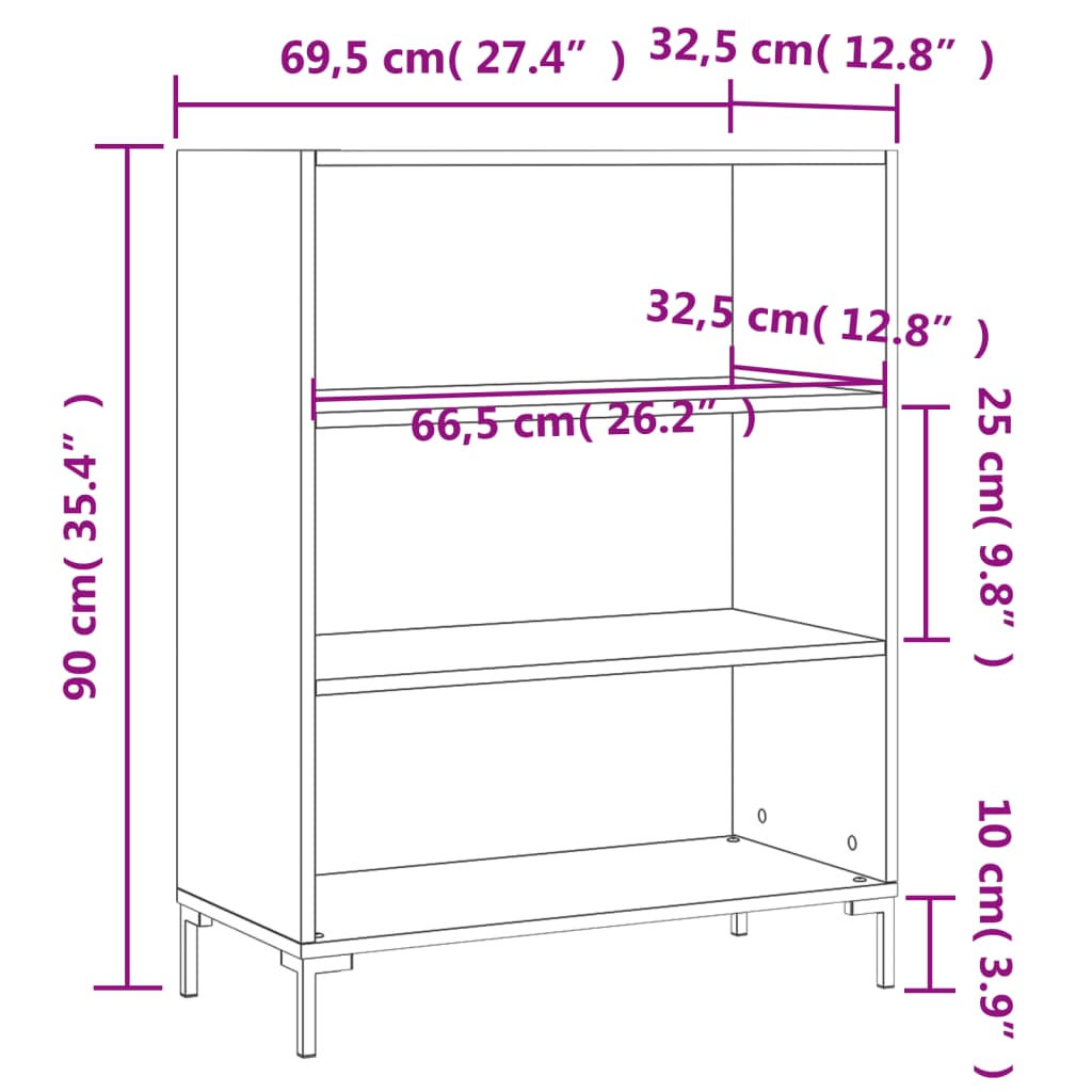 Bokhylle Svart 69,5x32,5x90 cm