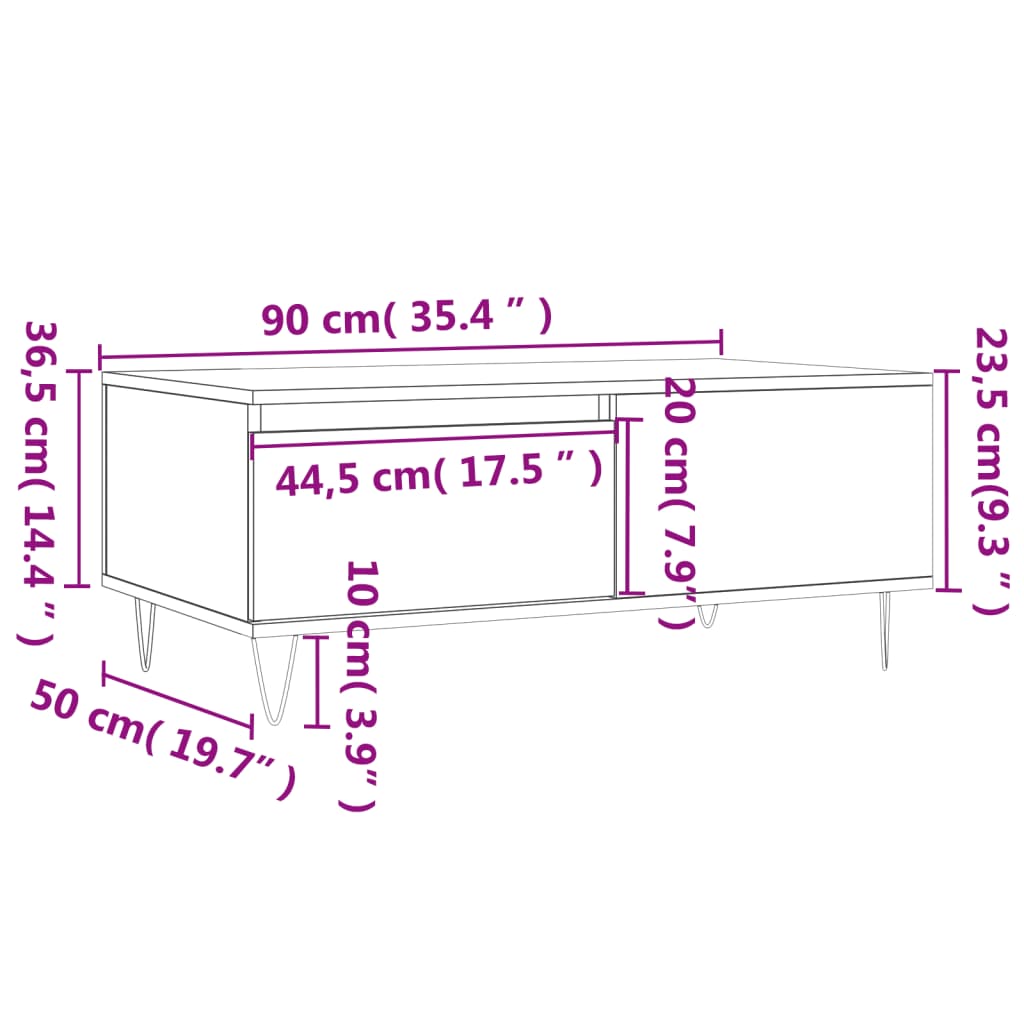 Salongbord Sofabord Sonoma Grå 90x50x36,5 cm