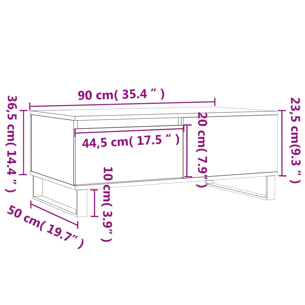 Salongbord Sofabord Sonoma Eik 90x50x36,5 cm